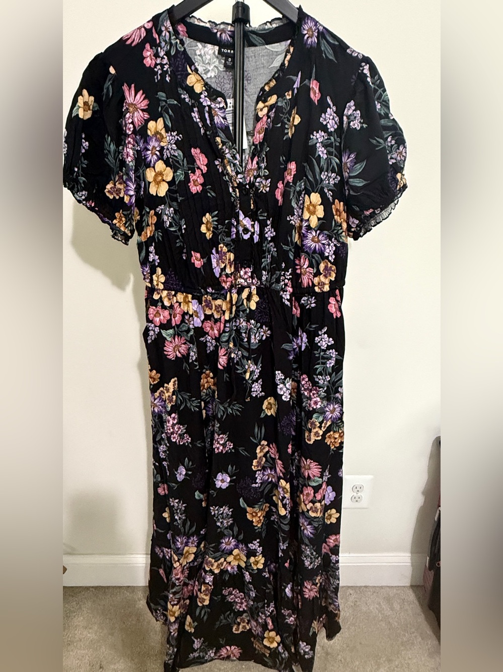 torrid Black Floral Maxi Dress with Pink, Purple & Yellow Blooms